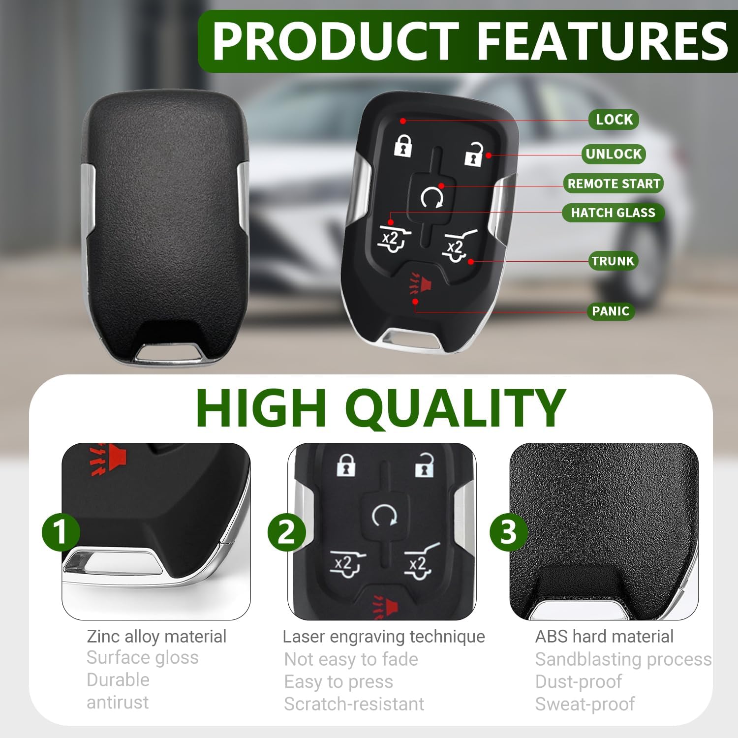 6 Button Key Fob Case Shell for Chevy Suburban Tahoe GMC Yukon XL Denali 2015 2016 2017 2018 2019 2020 HYQ1AA 13580802 Car Keyless Entry Remote Control Smart Key Fob Cover Replacement with Keychain