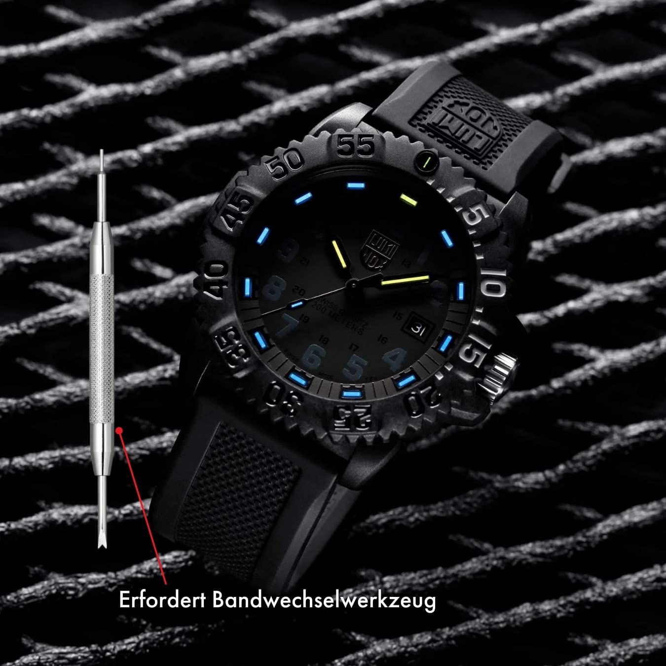 Luminox Uhrenarmband FPX.3000.21H.2.K - 21mm Schwarzes Ersatzarmband aus Gummi mit Edelstahl Dornschließe für 3000 3001