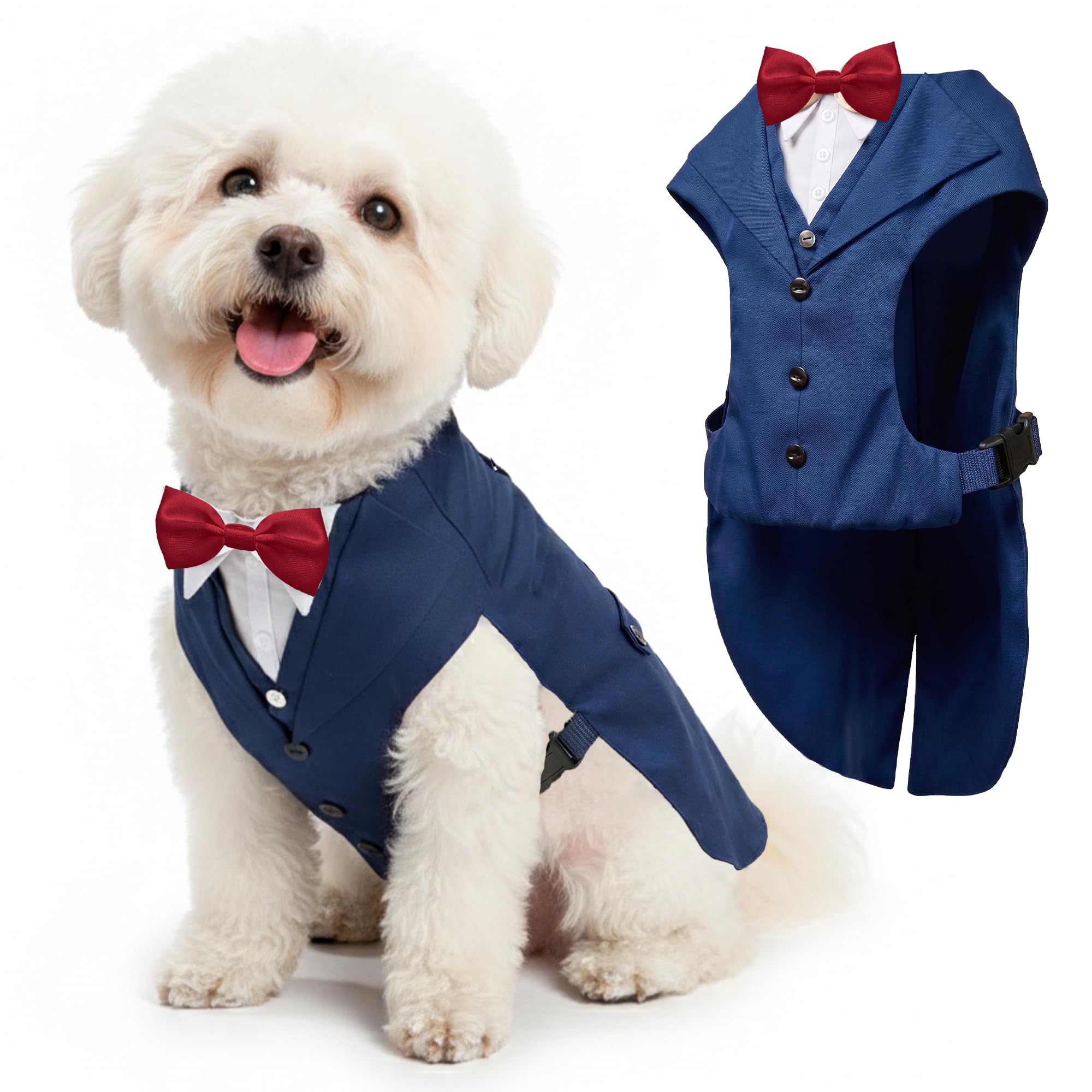 AVERYDAY Dog Tuxedo with Bowtie, Formal Wedding Suit for Dogs, Adjustable Pet Costume Outfit for Small Medium Large Dogs