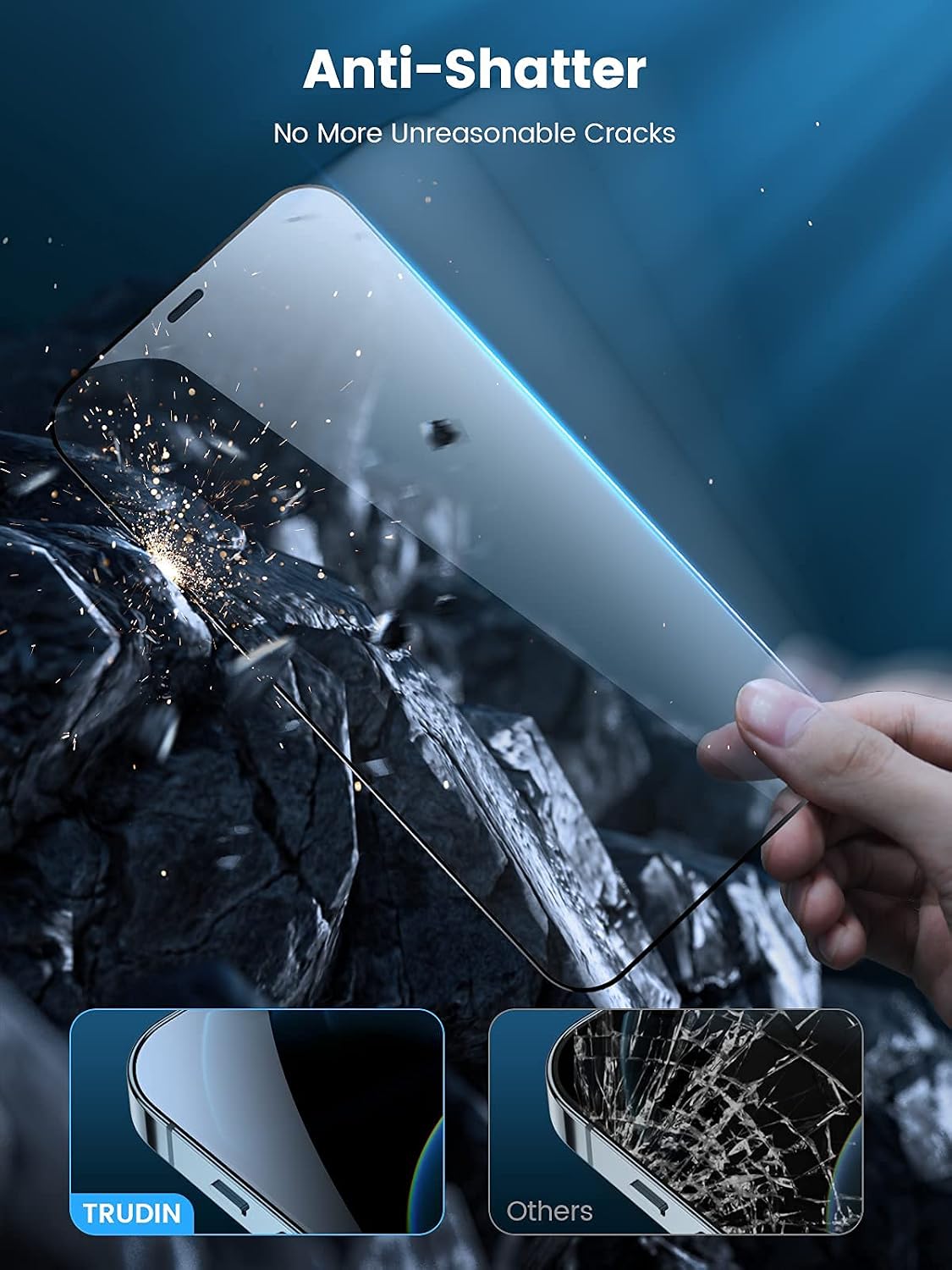 TRUDIN Shatterproof Designed for iPhone 12 Screen Protector/iPhone 12 Pro Tempered Glass Screen Protector [Full Coverage] [9H Military Grade Protection] [Ultra Clear] -(2 Pack)