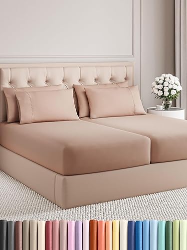 Vista 342 de Juego de sábanas Split King de 7 piezas, sábanas transpirables y refrescantes, sábanas de hotel, bolsillos profundos, ajuste fácil, suaves y sin