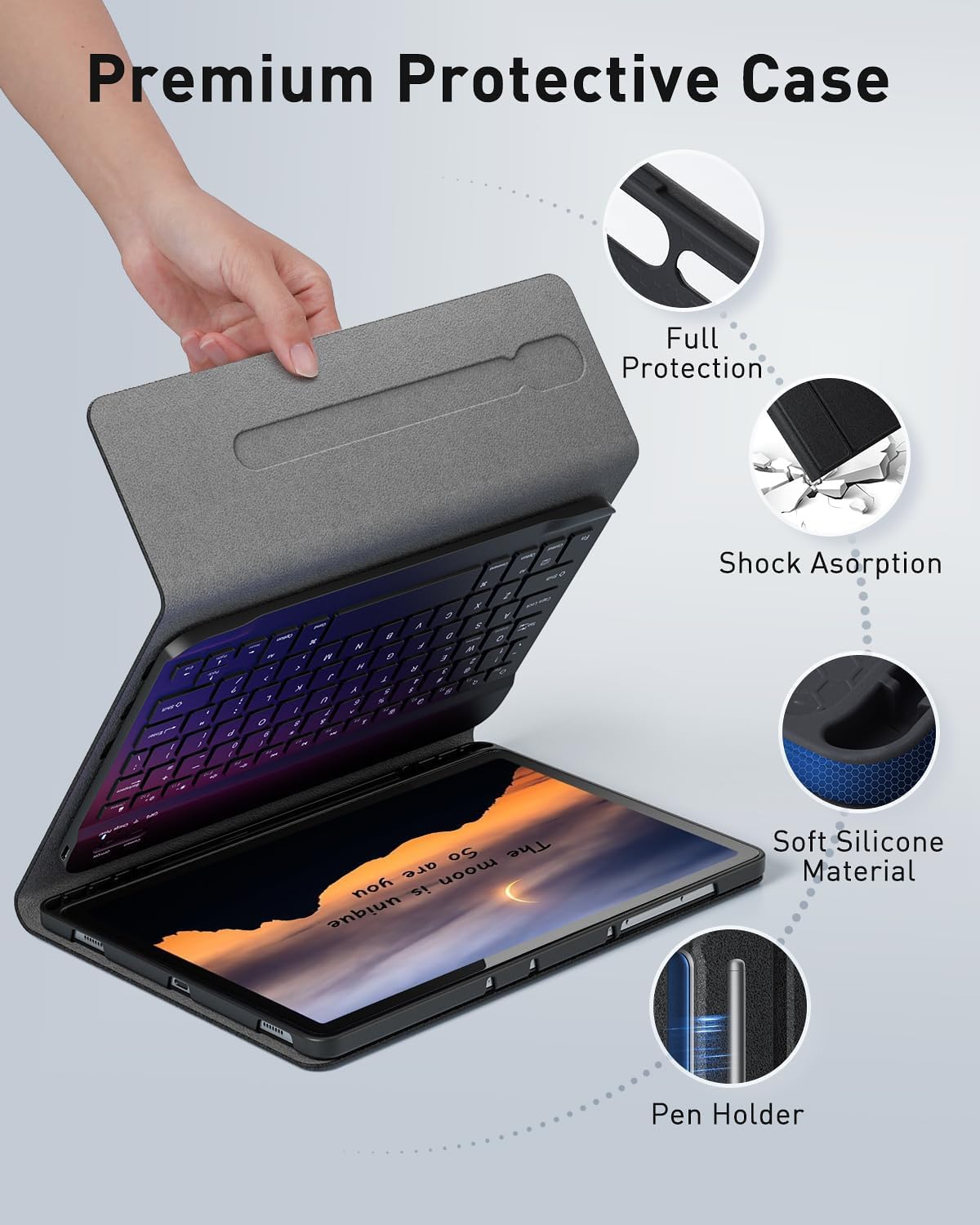TUNKARMOR Case Keyboard for Amazon Fire HD 10 & 10 Plus 10.1 inch (11/13th Gen) - Mouse and Magnetically Keyboard, Slim Case with Pen Holder, Auto Sleep/Wake - Black