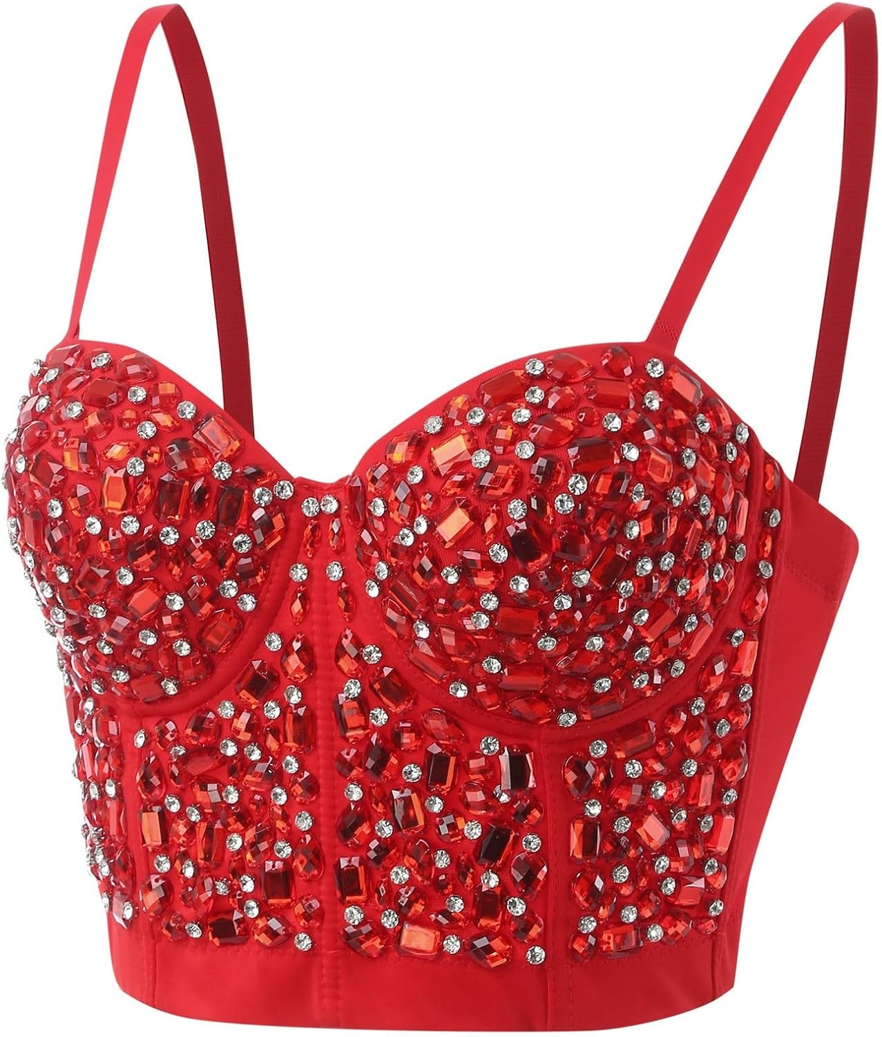 ZYXTIM Women's Sexy Rhinestone Punk Bustier Crop Top Adjustable Strap Slim Fit Push Up Corset Bra Fashion Club Party Shirts