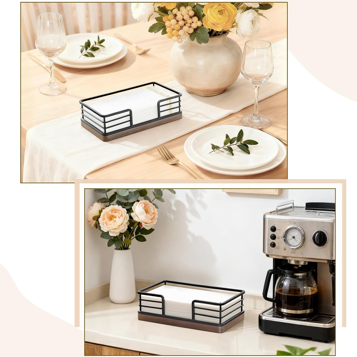 Mkono Bathroom Napkins Holder, Wooden Guest Towel Holder Hand Towel Tray