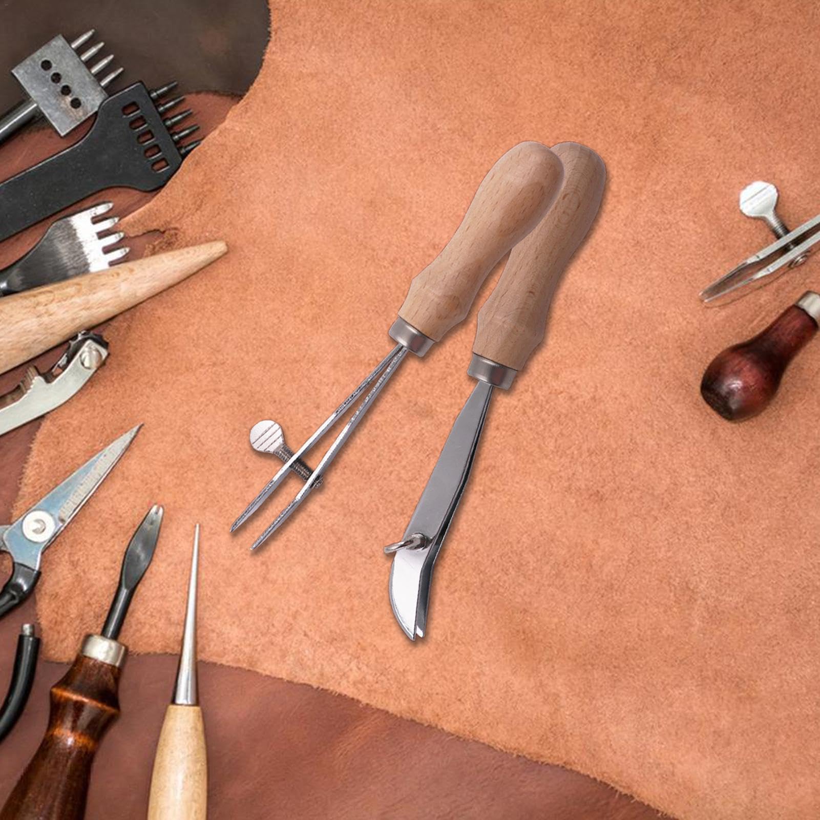 Generisch Lederkantenreißer, Leder-Nutwerkzeug | Scribe Tool Stitching Groover,Verstellbarer Holzgriff, Leder-Anreißer-Markierungswerkzeug, Leder-Anreißer, Leder-Handwerkswerkzeuge