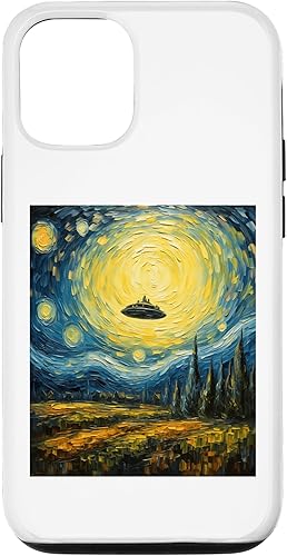 iPhone 1212 Pro Funny paint Alien UFO Lover Starry Night Alien UFO Van Gogh Case