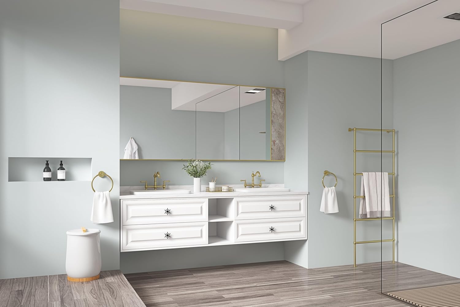 96x 36Inch LED Mirror Bathroom Vanity Mirror with Back Light, Wall Mount Anti Fog MLarge Adjustable Vanity Mirror Natural Stone Decoration Decoration Follows LED Changes MC310