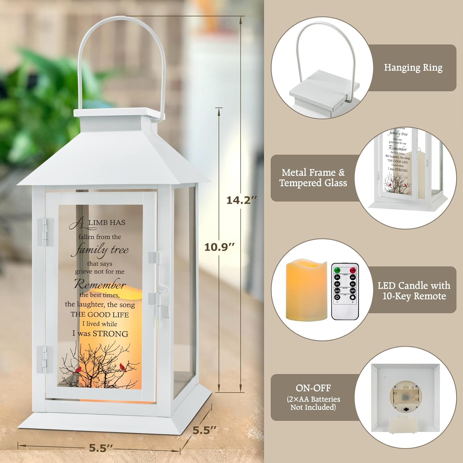 Memorial Lantern Bereavement Gifts in Memory of Loved One - Remembrance Sympathy Gifts for Loss of Mother or Father with LED Candle and Remote - Image 4