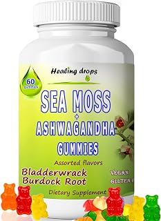 Sea Moss Gummies Ashwagandha with Bladderwrack Burdock Root, Alkaline Keto Vegan Non-GMO Diet, Dairy and Gluten Free – by Healing Drops