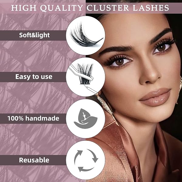 QUEWEL DIY Cluster Lashes - Individual Volume False Eyelashes, Soft & Light, Segmented, For Makeup Home Use (Honey01-D-MIX8-16mm) - 5