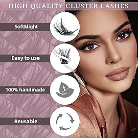 QUEWEL Cluster Lashes 72 Pcs Wide Stem Individual Lashes C/D Curl 8-16mm Length DIY Eyelash Extension False Eyelashes Soft for Personal Makeup Use at Home (honey01-C-10)