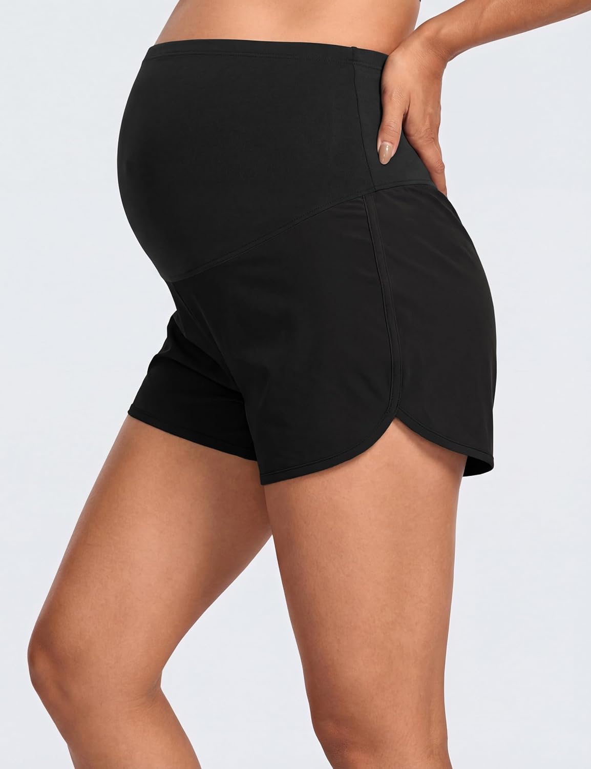 Maternity Athletic Shorts Over Belly Quick Dry Workout Athletic Running Pregnancy Shorts with Liner Pockets