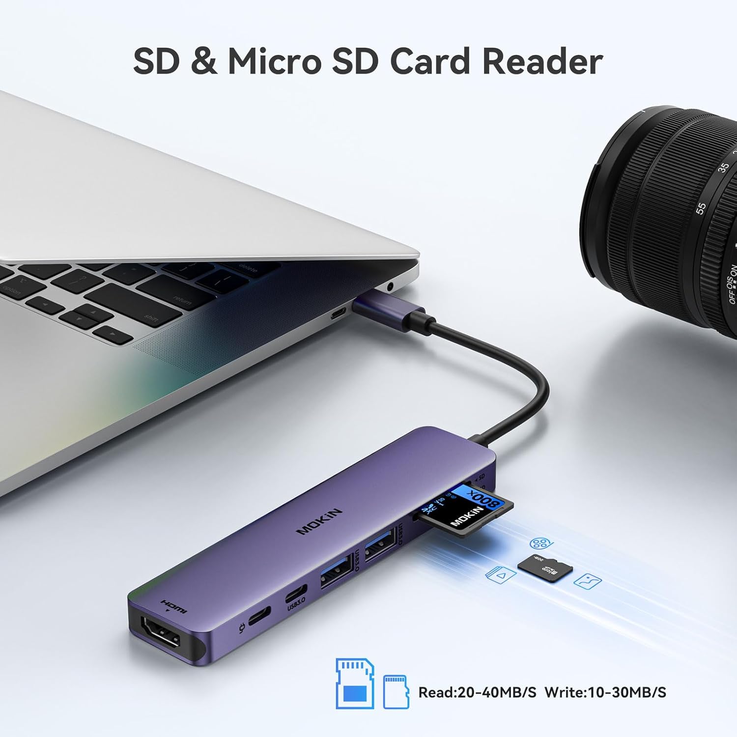MOKiN 7 in 1 USB C Hub with HDMI, microSD/SD Card Reader, USB 3.0, 100W PD Compatible for MacBook Pro/Air, Dell XPS, Lenovo Thinkpad