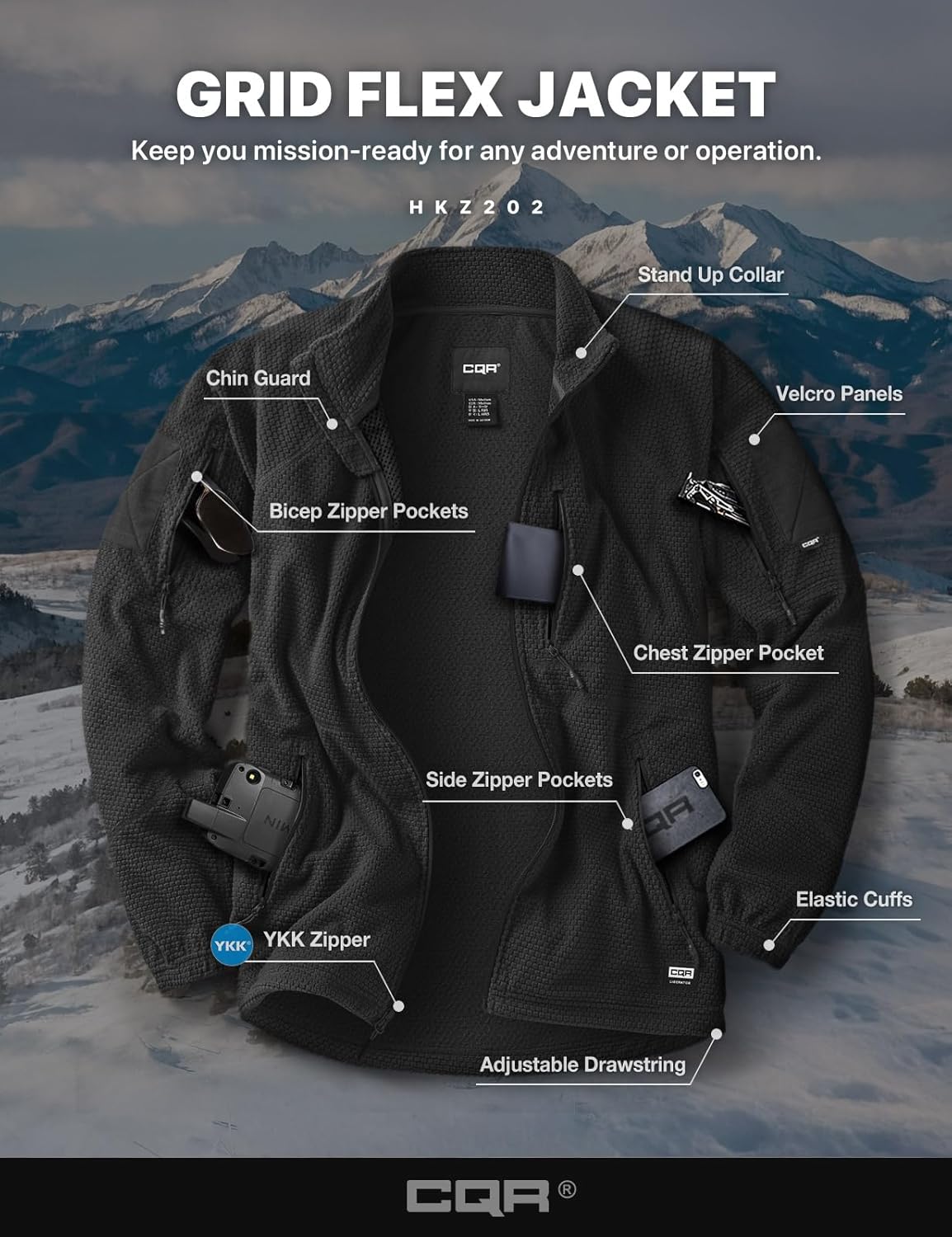 CQR Men's Full-Zip Tactical Jacket, Soft Warm Military Winter Fleece Jackets, Outdoor Coats with Zipper Pockets - Image 8