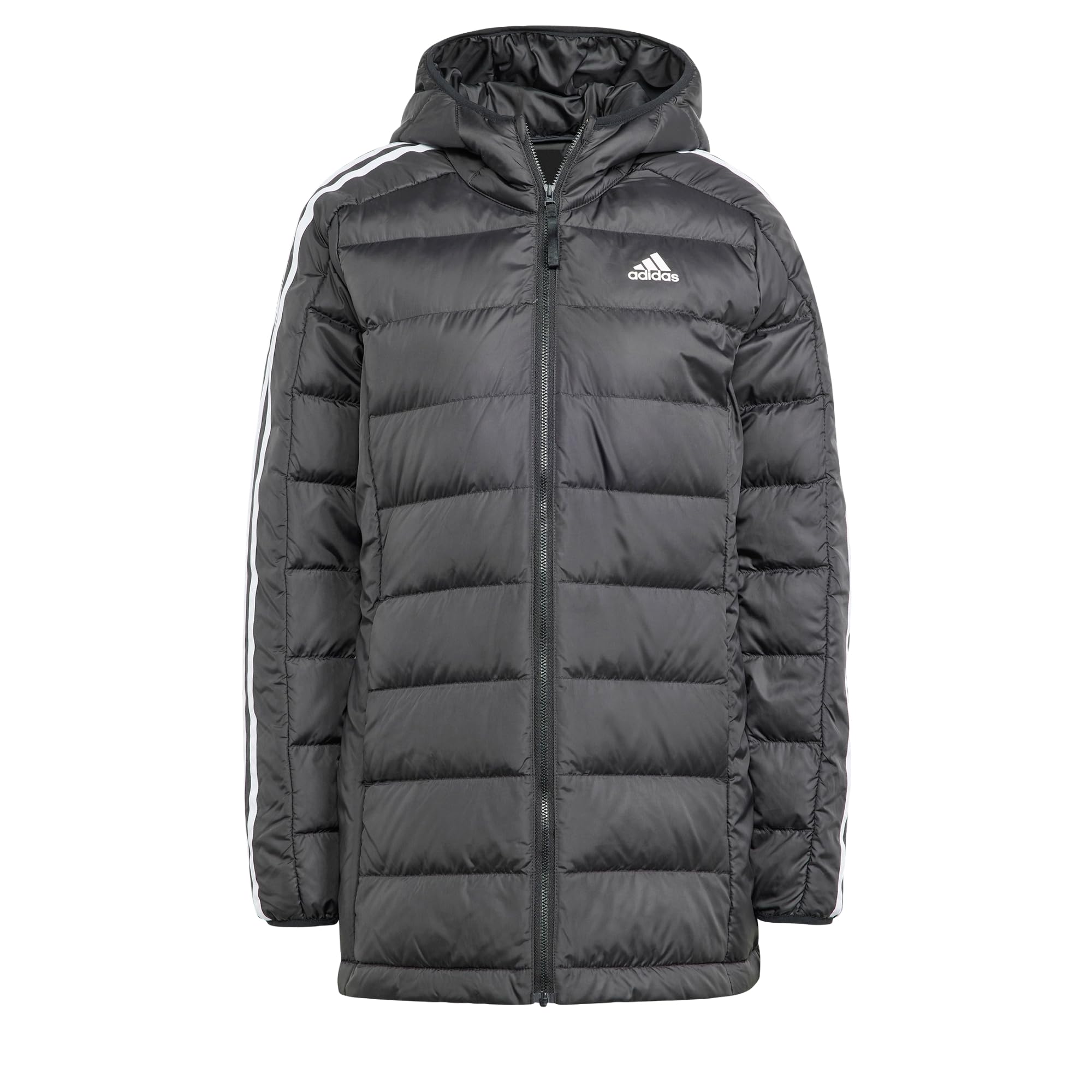 adidas Women's Essentials 3-Stripes Light Down Hooded Parka, Black, XS