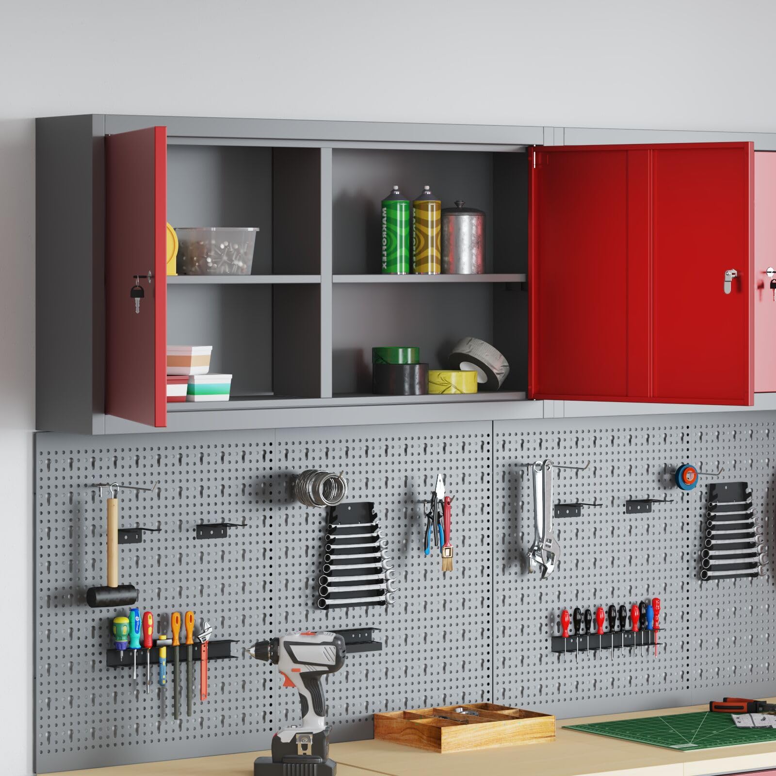 Generic Narzędzia do Szafki na Dole, Duże Przechowywanie, Stylowy Design, Trwały materiał do Warsztatów, Pomieszczenia Rzemieślnicze, Balkony, z Szarym Stalowym Materiałem, 39,4 X 7,9 X