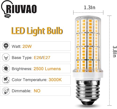 Miniatura 2 de RIUVAO Bombilla LED equivalente a 200 W, 2500 lúmenes, súper brillante, 3000 K, luz blanca diurna, 20 W, bombilla LED E26E27, base media para el