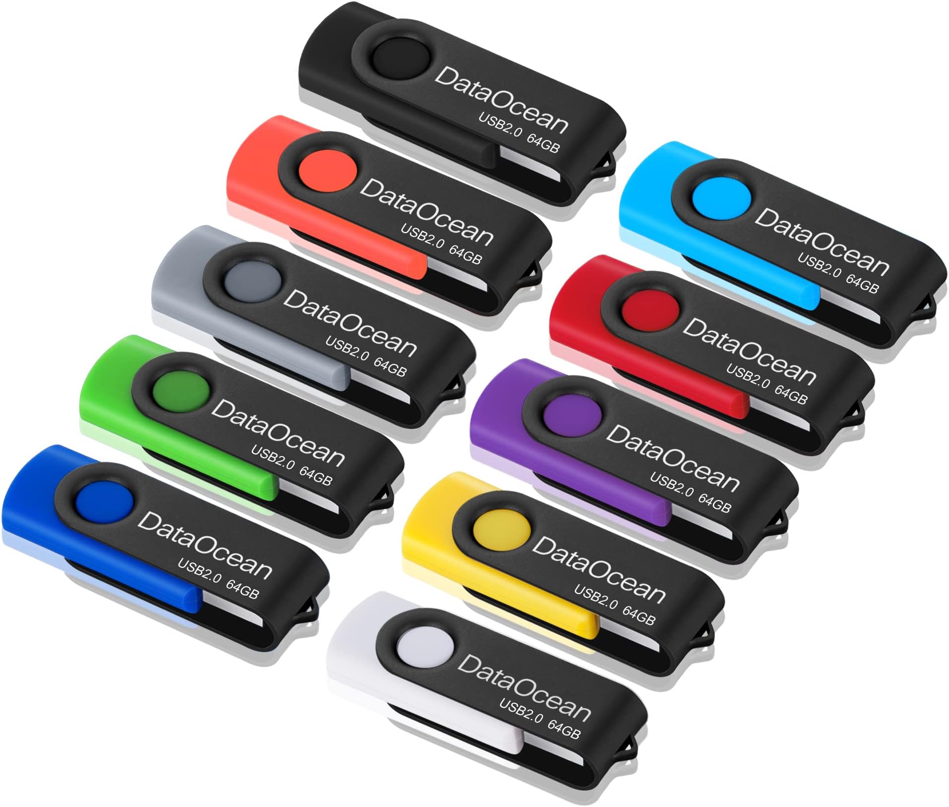DataOcean 10 Pack 64GB USB 2.0 Flash Drive Memory Stick Thumb Drives (64GB X 10 Mixed Colors)