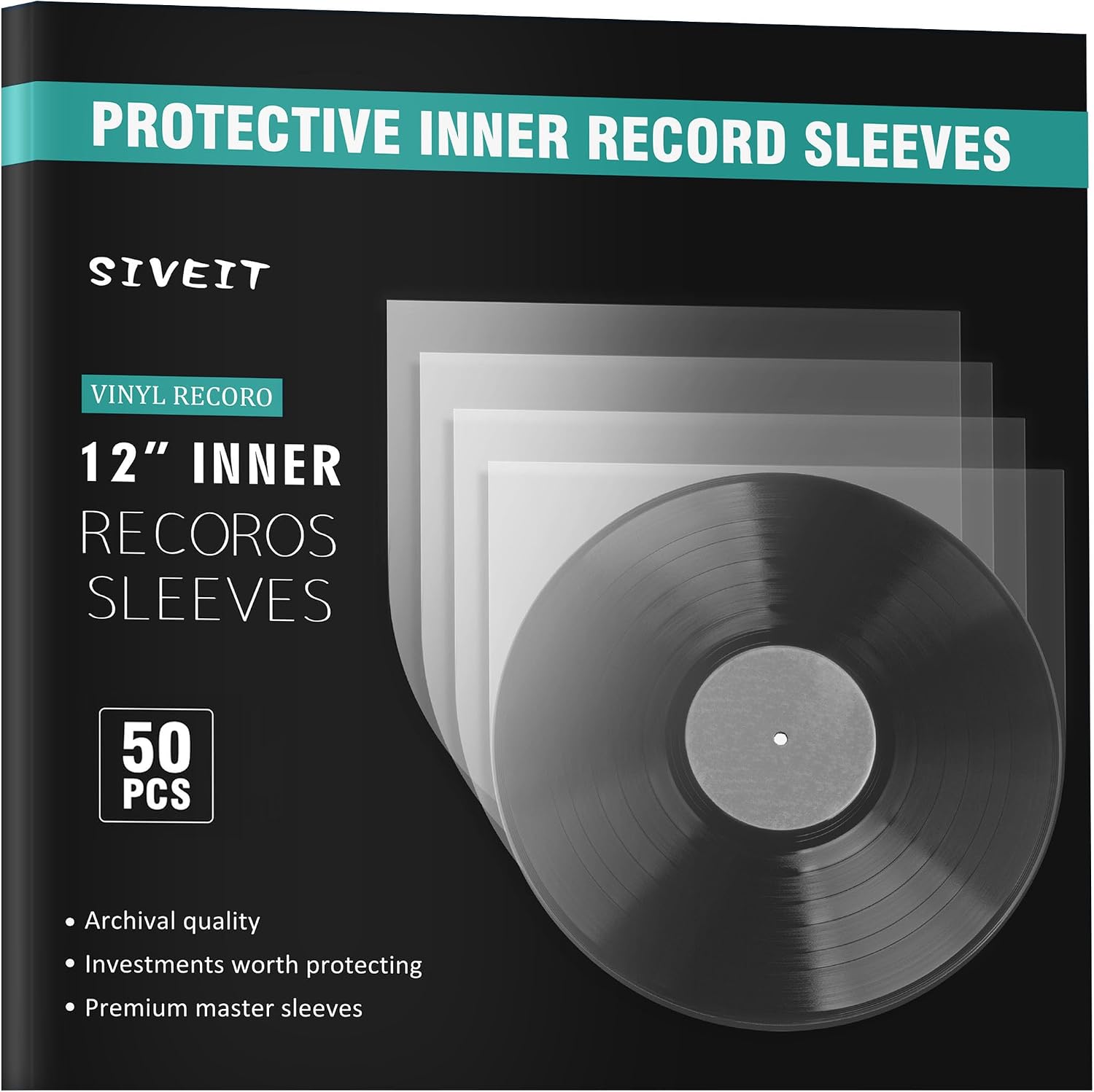 Siveit Sivet Vinyl Inner Sleeves - 100 LP Record Sleeves for Ultimate Protection and Preservation with Anti-Static Properties and Round Bottom Design, Ideal for Vinyl Record Collectors - Translucent.