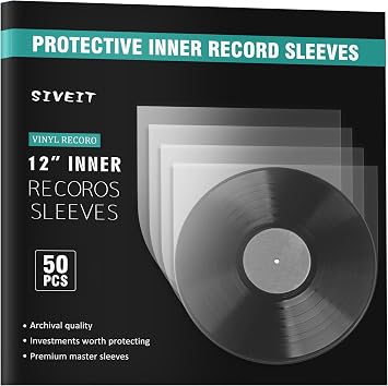 Siveit Sivet Vinyl Inner Sleeves - 50 LP Record Sleeves for Ultimate Protection and Preservation with Anti-Static Properties and Round Bottom Design, Ideal for Vinyl Record Collectors - Translucent.