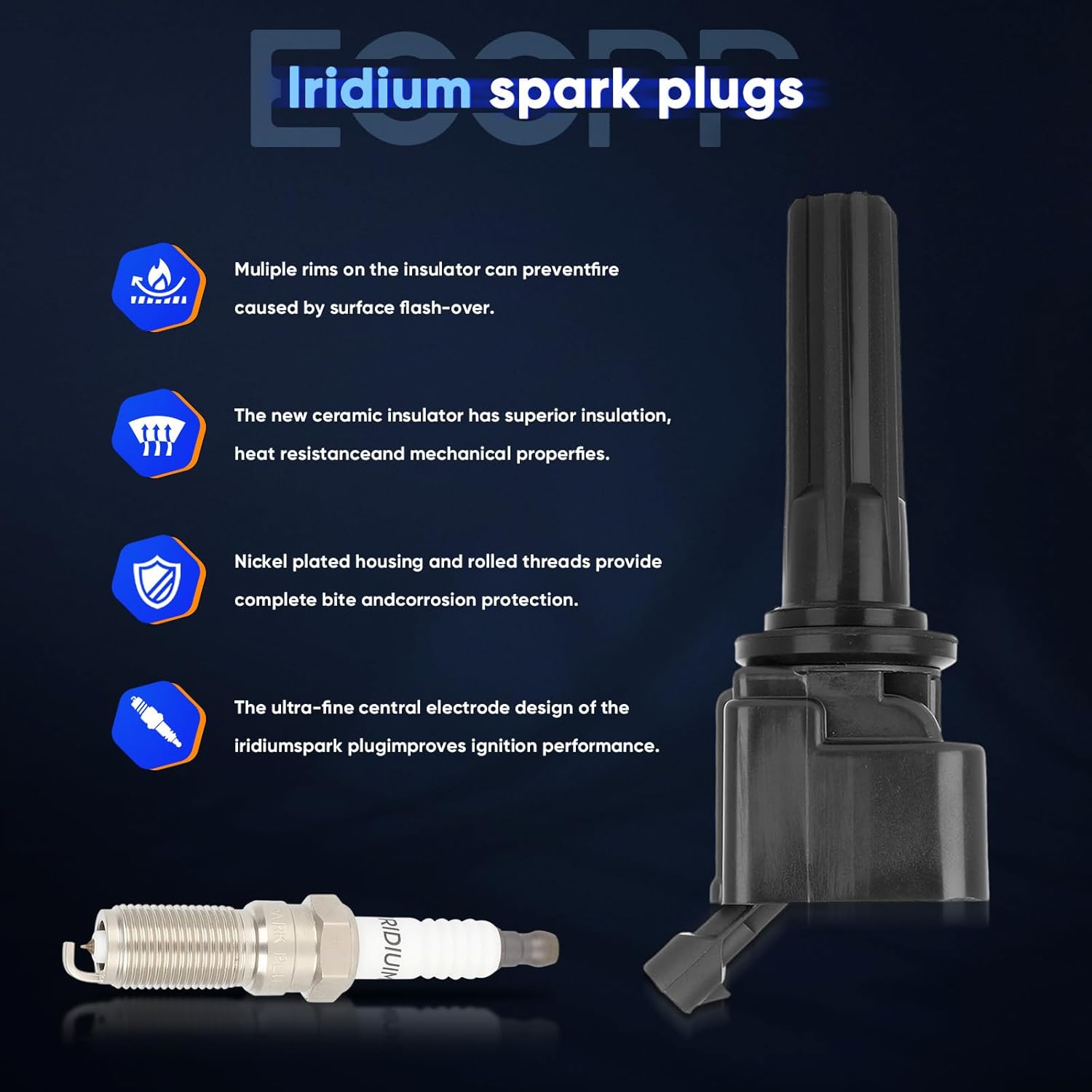 ECCPP UF497 5 ignition coils with 5 iridium Spark Plugs,5019 coils packs,for Chevrolet,for Hummer Colorado Canyon H3 H3T L5 3.7L 2007 2008 2009 2010 2011 2012 C1558,UF-497,5C1615,UF497,5019