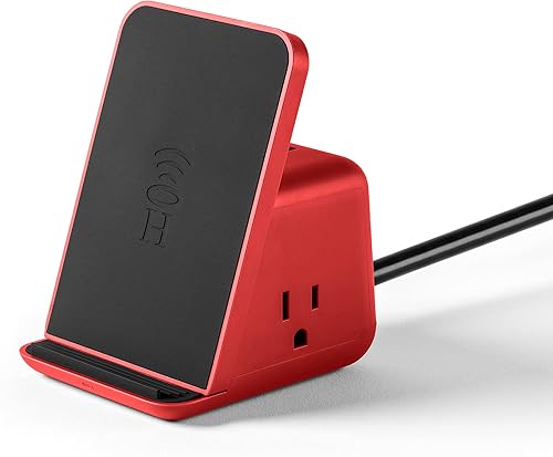 Miniatura 3 de HALO Almohadilla de carga inalámbrica con 3 puertos USB y 2 salidas de CA, estación de carga para teléfono para hasta cinco dispositivos, color rojo