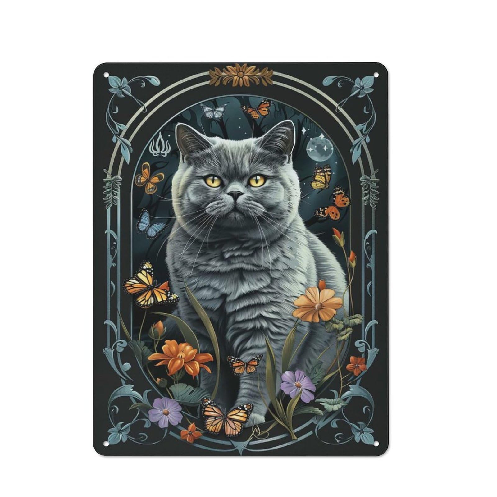 Junmoney Style-8 British Shorthair Printed Metal Sign 40X30cm For Guest Room Or Hallway, For Kitchen, Dining Room And Home Bar Wall Decor