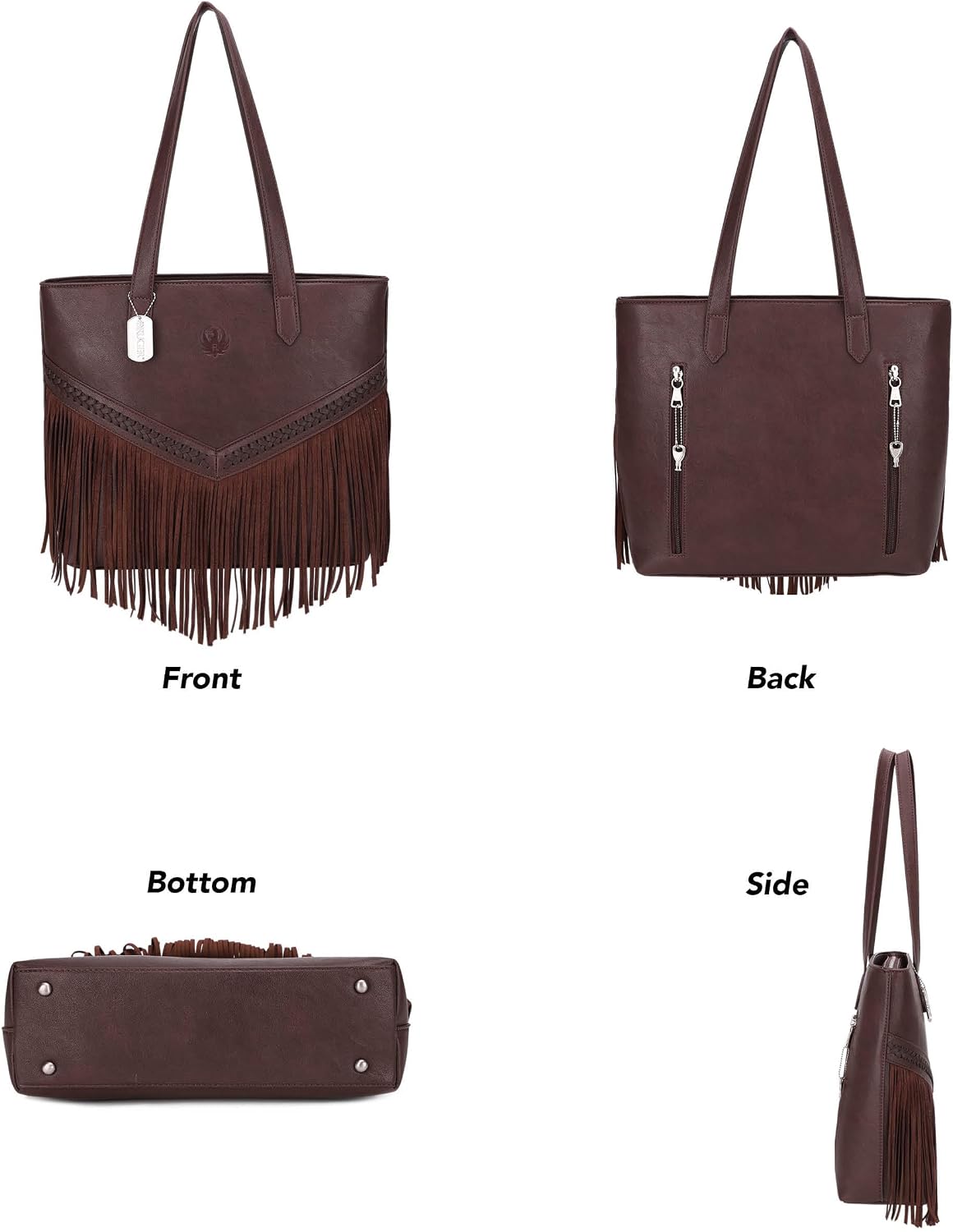 JESSIE & JAMES Ruger Sedona Fringe Vegan Leather Tote Shoulder Bag for Women Tassel Satchel Handbag with Hidden Pocket
