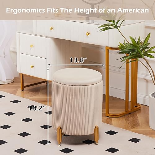 Miniatura 2 de Mxfurhawa Taburete otomano redondo con almacenamiento y patas de metal reposapiés tapizado de terciopelo soporte de 300 libras mesa de centro