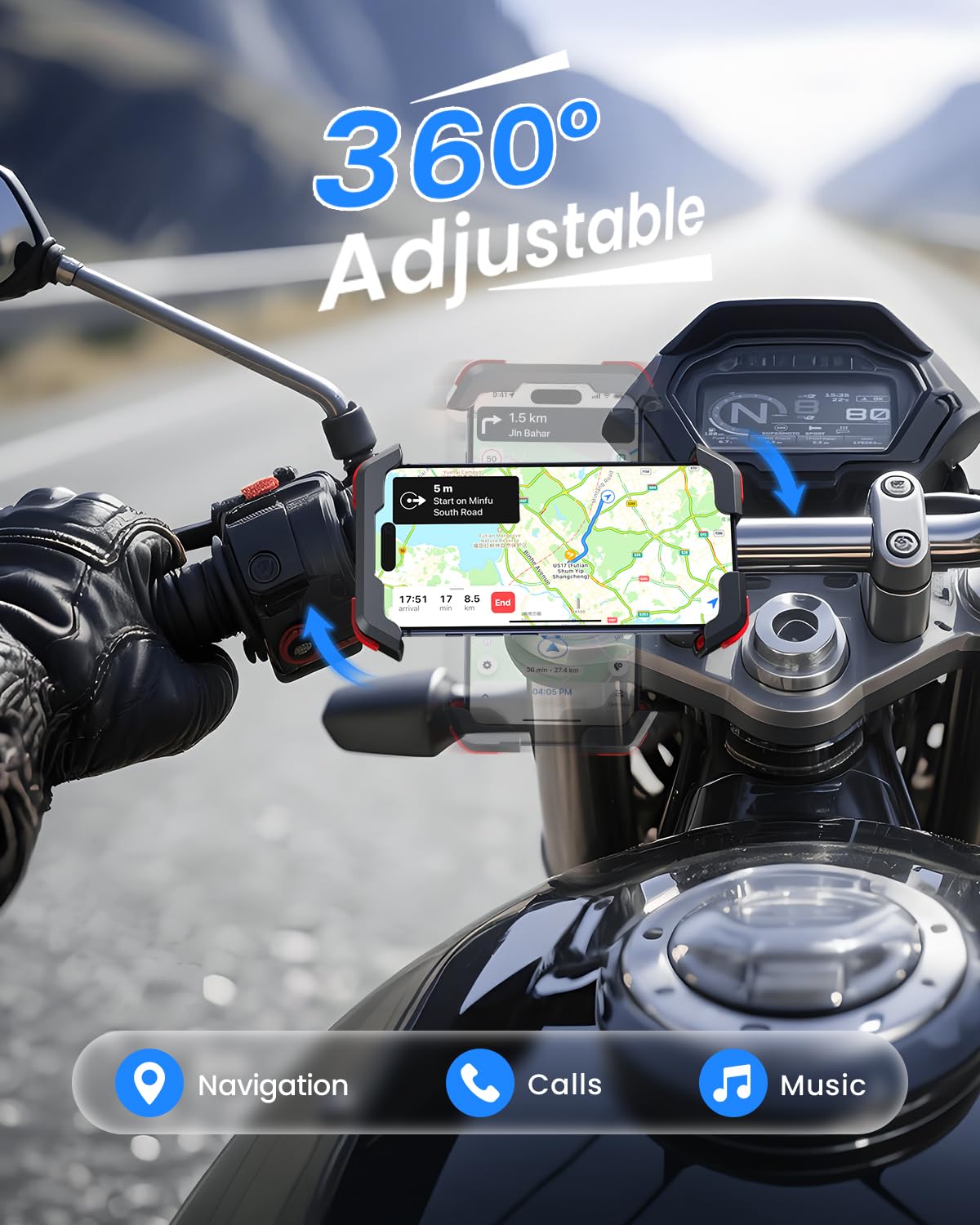 LOXP Support de téléphone anti-secousses pour moto – Double amortisseur de vibrations 2026, support de téléphone universel pour iPhone 17/16/15/14/13 et Android 4,7-7", support de guidon pour vélo