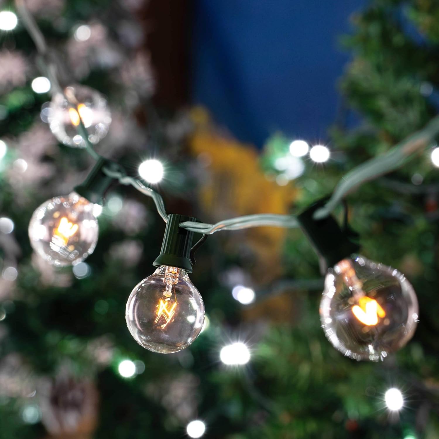 G50 Patio String Lights with 25 Clear Globe Bulbs – Outdoor String Lights – Market Bistro Café Hanging String Lights – Patio Garden Umbrella Globe Lights - Green Wire - 25 Feet