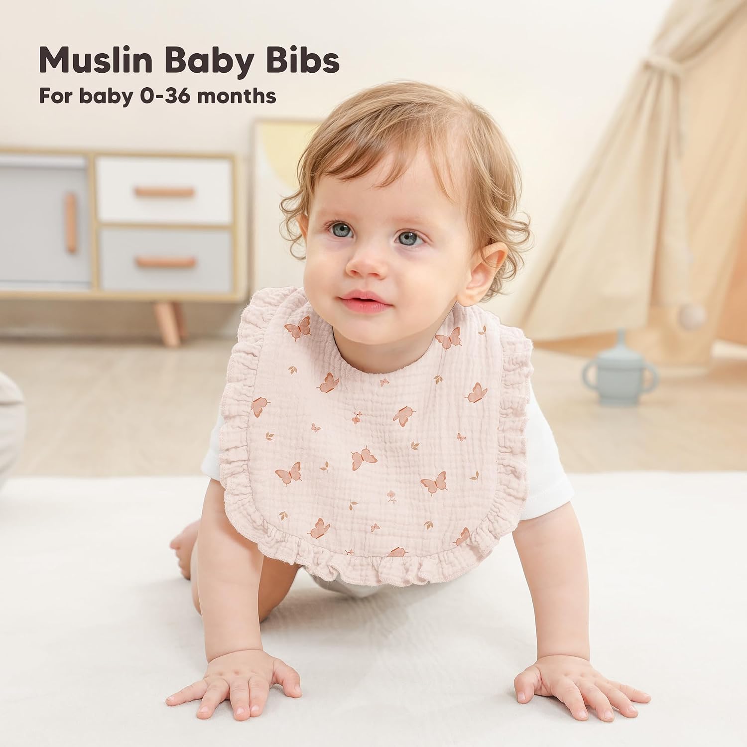 Bearmoss 6 Pack Muslin Baby Bibs for Drooling and Teething, Soft Bibs for Girls, Boys, Newborn