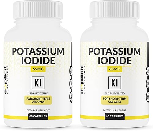 Cápsulas de yoduro de potasio (2 unidades) dosis de 65 mg – 120 porciones – Apoyo y defensa de la tiroides – KI Potassium Yodine Thyroid Support
