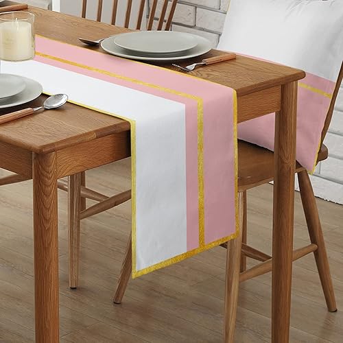 Miniatura 2 de Camino de mesa rosa y blanco  48 pulgadas de largo, encaje amarillo de lujo, arte abstracto, estética, mezcla de algodón y lino, bufandas de vestir,