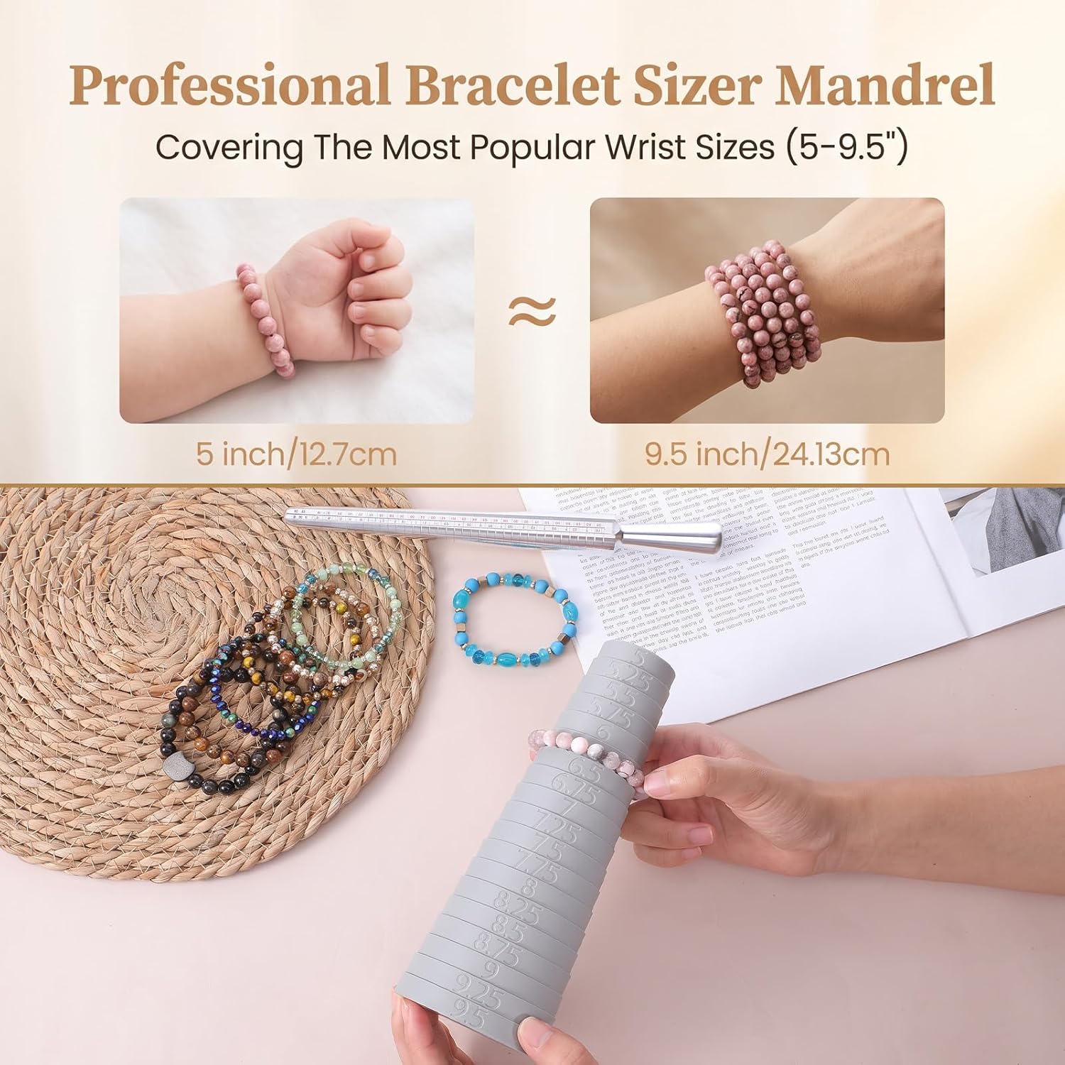5 Pcs Ring Size Measuring Tool & Bracelet Sizer Kit with Mandrel