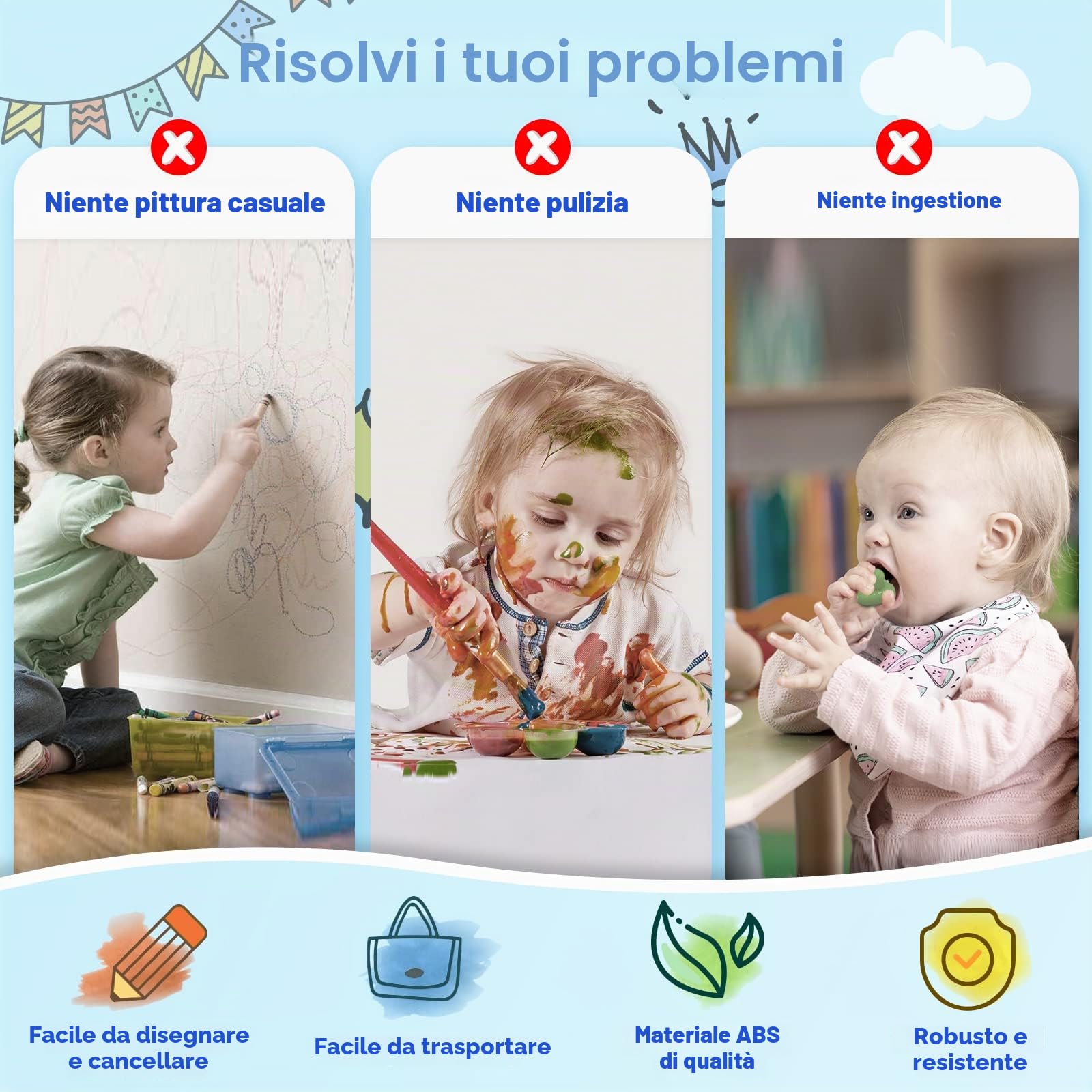 Kikidex Lavagna magnetica da disegno, giocattoli per bambine da 1 a 2 anni, tappetino per scarabocchiare, giocattoli educativi per bambini di 1, 2 e 3 anni, regalo di compleanno (blu)