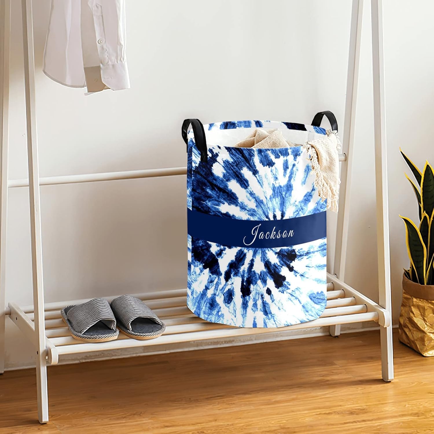 Personalized Laundry Basket with Name Customized Tie Dye Collapsible Clothes Storage Basket with Handle for Living Room Bedroom (Multi5)