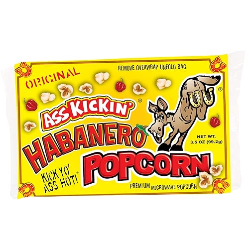 KICKIN' Habanero - Bolsas de palomitas de maíz para microondas, paquete de 6, el mejor regalo gourmet de palomitas de maíz picantes, es una gran