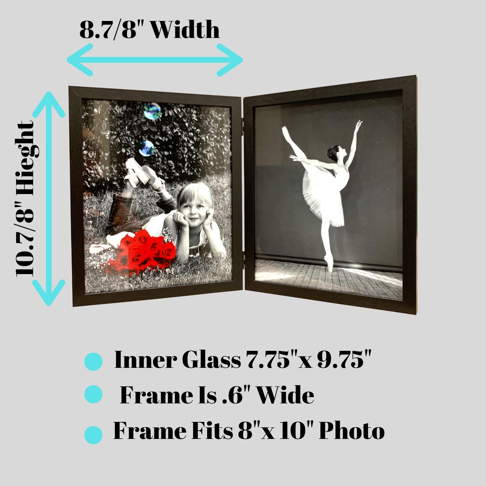 Tasse Verre 8x10" Black Folding Dual Picture Wood Photo Frames with