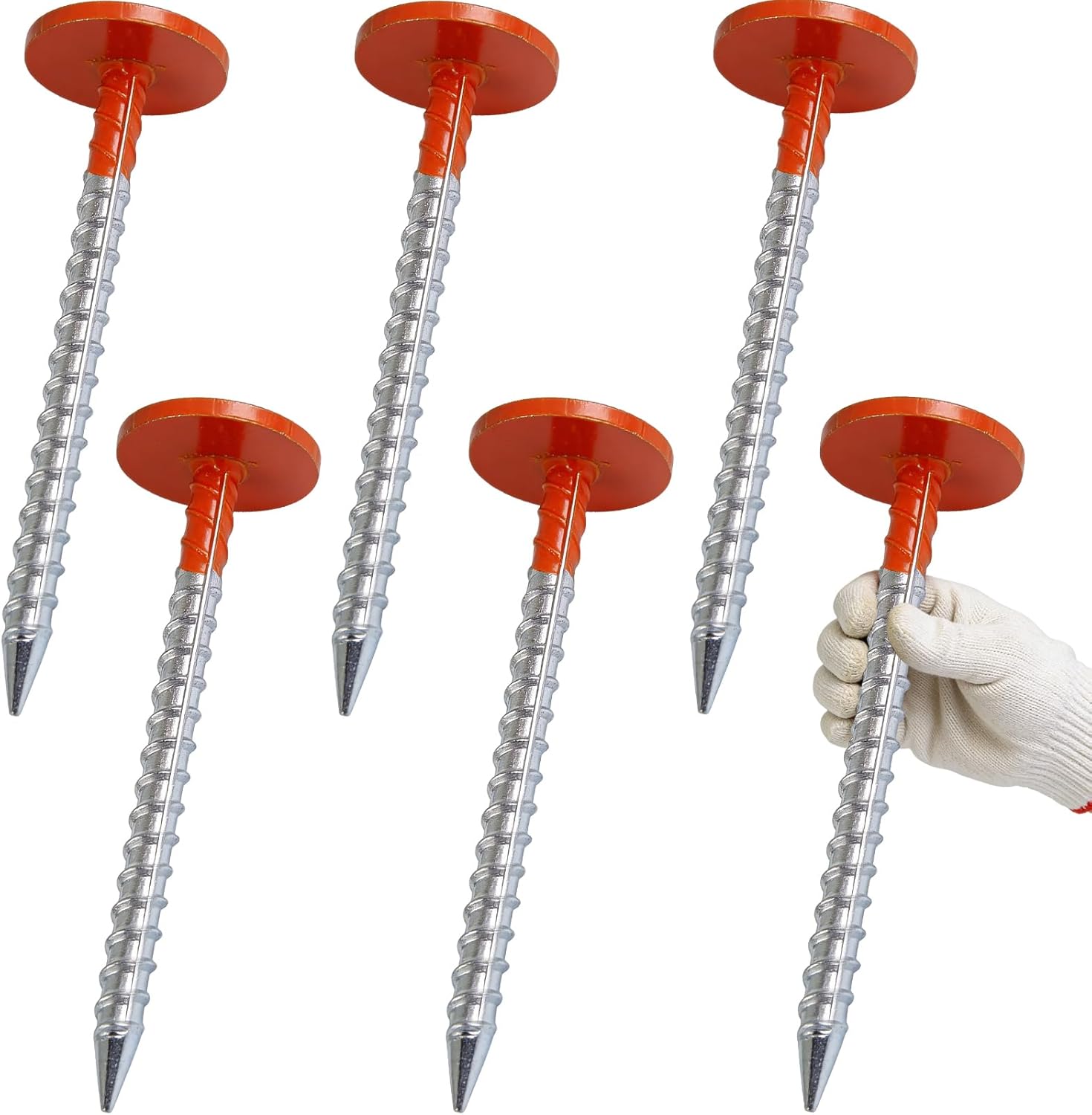 6 Pack Heavy Duty Property Line Markers, 12 Inch Galvanized Steel Survey Stakes with High-Visibility Red Head for Boundary Marking, Land Survey, Construction and Garden Projects