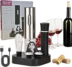 Kit Abridor de Vinho Elétrico, Saca Rolhas Vinho Eletrico, Derramador de Aerador, Bomba de Vácuo，base e 2 Rolhas，Recarregável