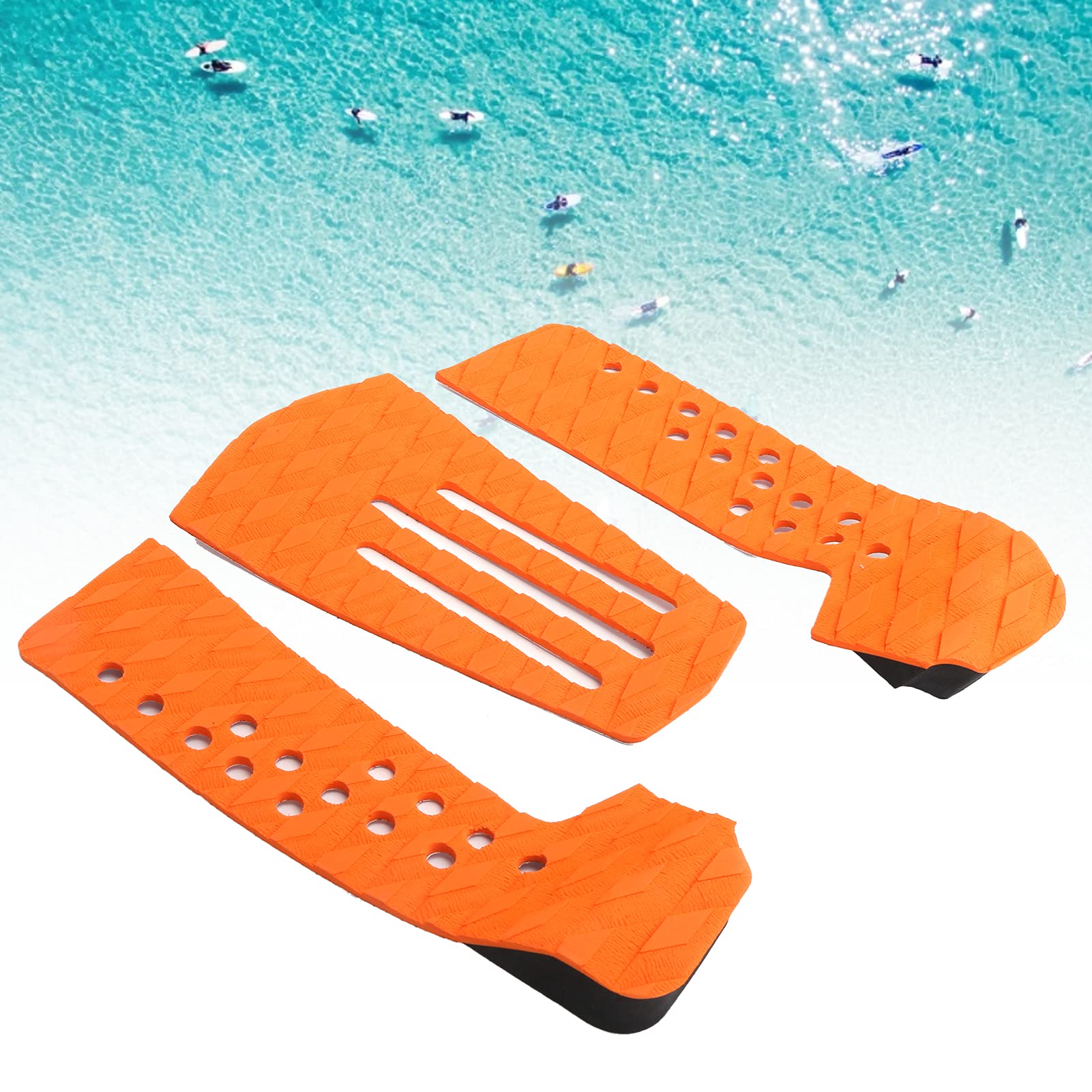 JAOCDOEN 3 Pcs Surfboard Traction Pad Antiskid MoistureProof Surf Deck Mat for Skimboard Accessories (Orange)
