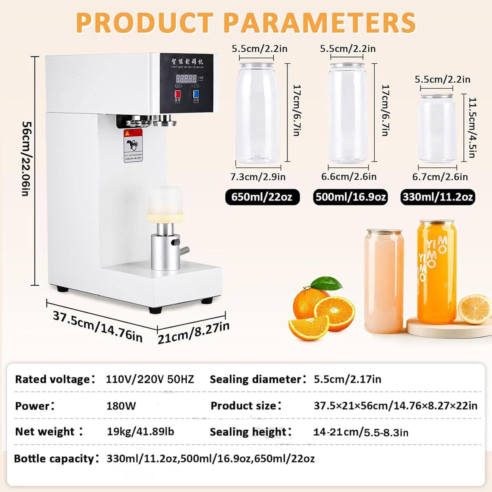 Selladora automática de latas, sellador eléctrico de vasos de 180 W para recipientes de 14 a 21 cm de alto con función de conteo inteligente, ideal para zumos de frutas y latas de cerveza