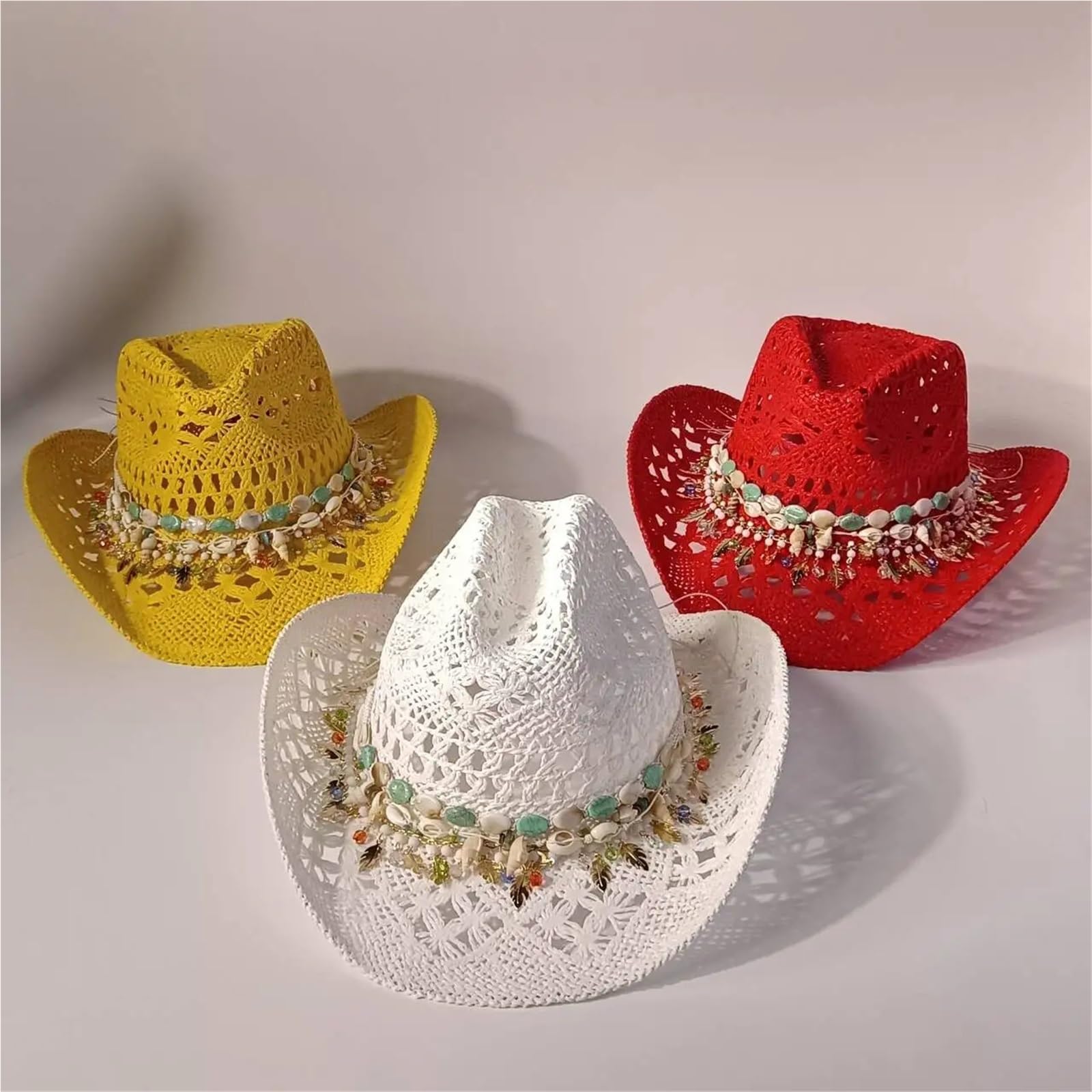Cappello Paglia Cowboy Cappello da Cowboy Occidentale all'Uncinetto Traspirante