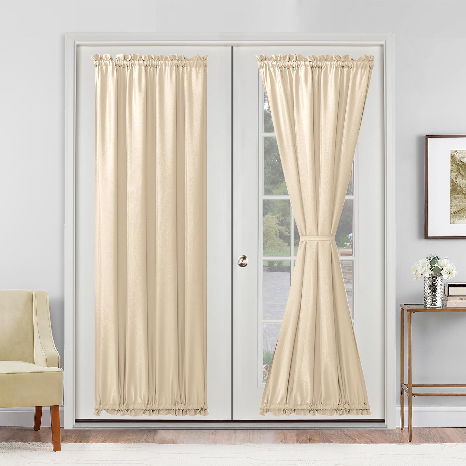 Rideaux de porte française pour salon et entrée | Ambiance tamisée beige 61 cm