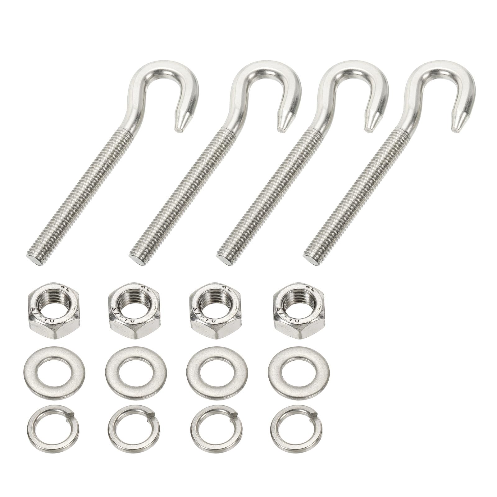 PATIKIL M10 Stainless Steel Eye Bolt, 4 Set Hook Eyelet Bolts Long Shank Threaded with Nut and Washers for Construction Swing Boat Yoga Hanging Bridge Ship Automobile, Silver