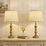 GyroVu Lamps for Bedroom, 20.5" Beside Lamps Set of 2, Farmhouse Nightstand Lamp with Linen Fabric Lampshade, Rotary Switch, Table Lamp for Living Room Bedroom Office (Brown)