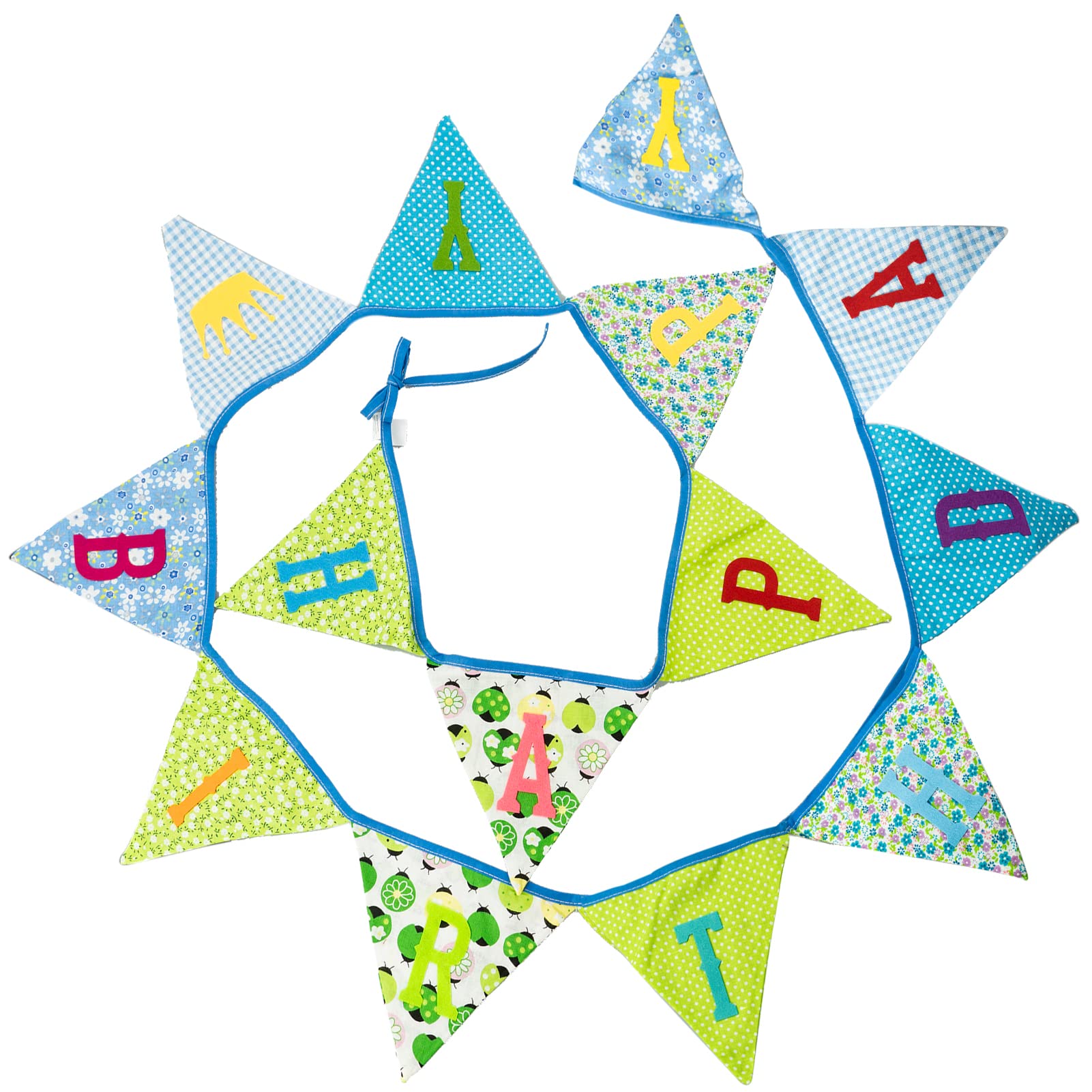 Happy Birthday Fabric Banner, 3.30M Double Sided Floral Triangle Bunting with 14PCS Floral Pennants for Brithday Party Bedroom Decorations