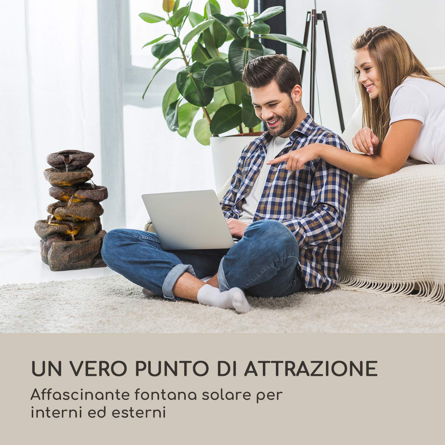 blumfeldt Savona - Fontana Solare, incl. Pannello Solare, Potenza: 2,8 Watt, Batteria agli Ioni di Litio (Durata: ca. 5h), Illuminazione LED, Materiale: Poliresina, Resistente al Gelo, Effetto Pietra