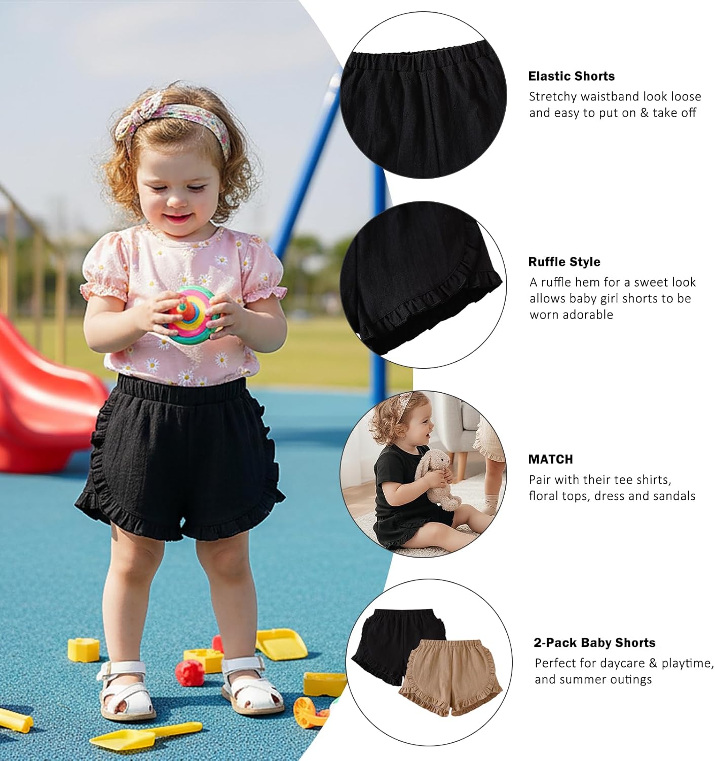 SOBOWO Toddler Girls Shorts Ruffle 2 Pack Baby Girl Solid Soft Cotton Pull-On Casual Shorts Bottom Summer Clothes Size 18M-5T - Image 4